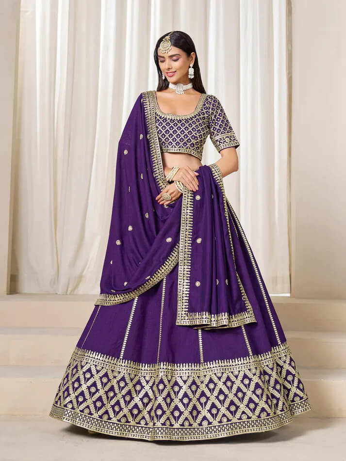 Purple Art Silk Embroidered Lehenga Choli