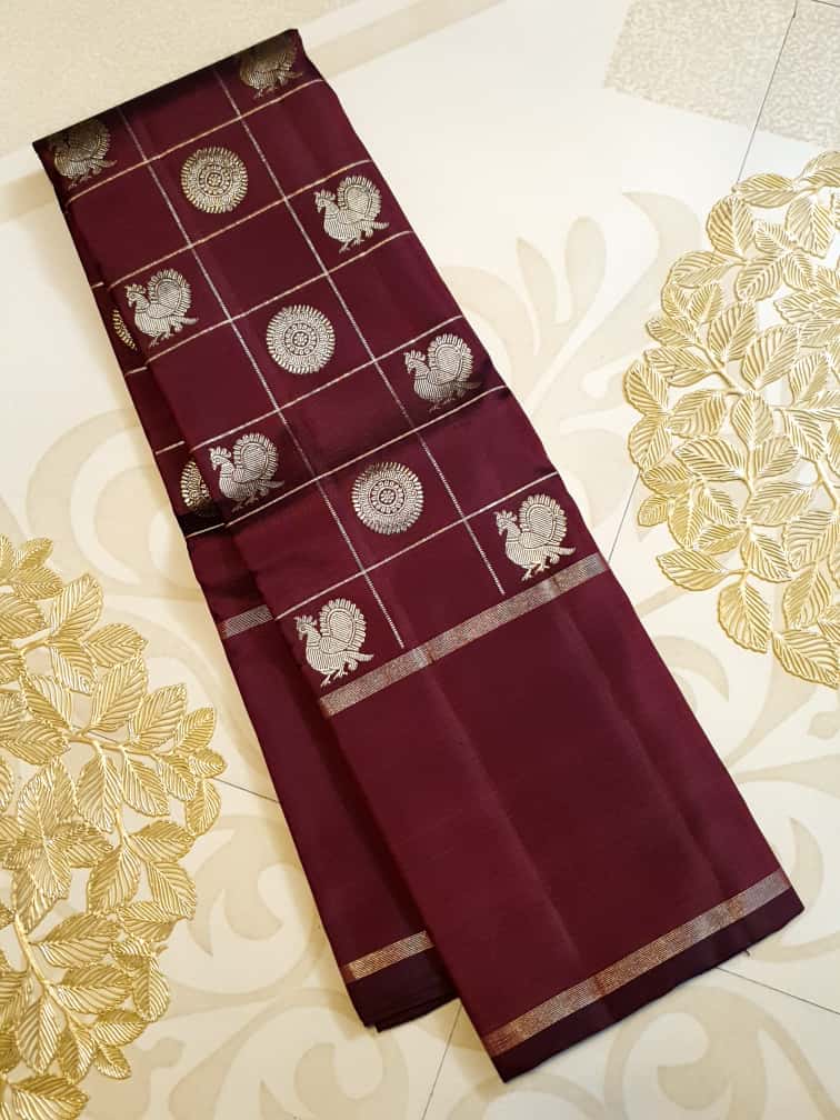 Maroon Kanchipuram Handloom 2G Gold Pattu Silk Saree