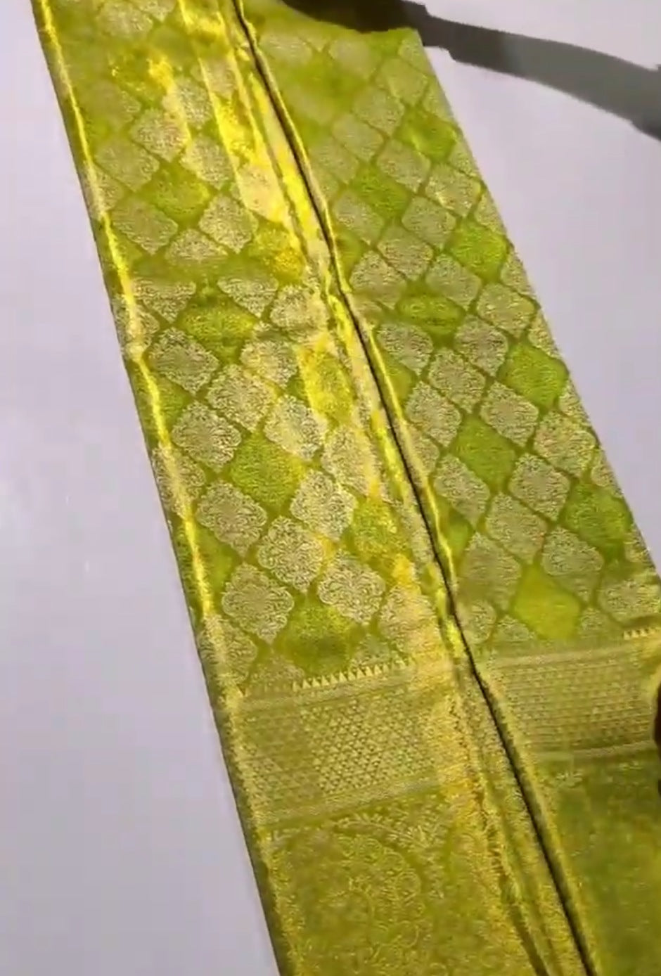 Lime Green Kanchipuram Handloom Tissue Brocade Silk Saree