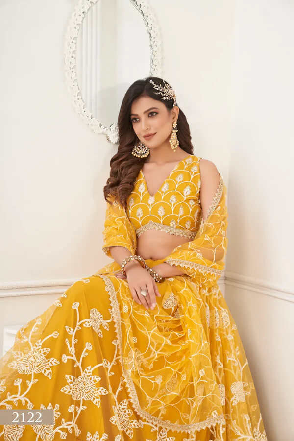 Designer Yellow Cotton Thread & Zari Lehenga