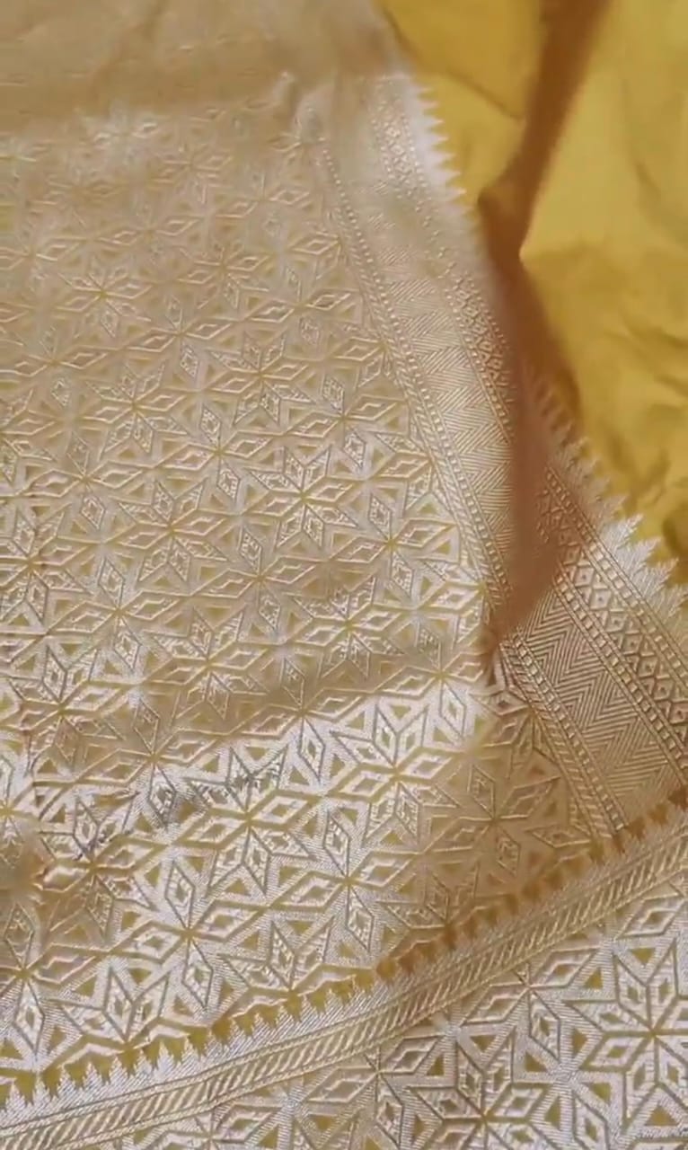 Dual Tone Turmeric Banarasi Handloom Katan Silk Meenakari Saree