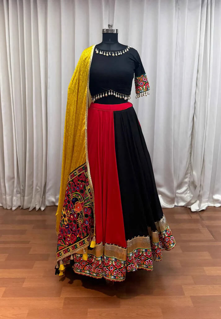 Multi Color Cotton Thread & Mirror Work Navratri Lehenga