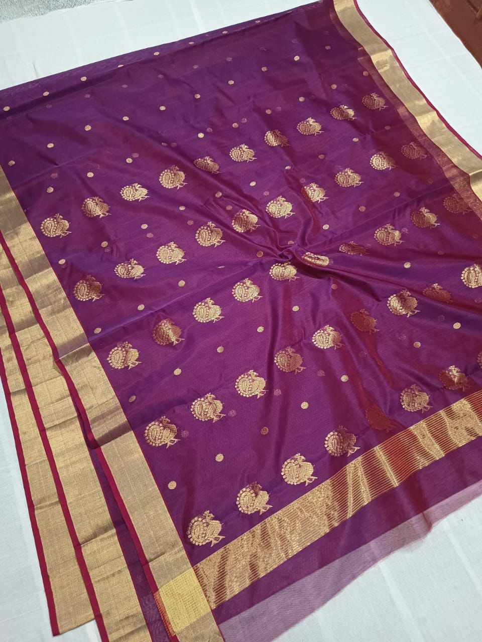 Magenta Chanderi Handloom Cotton Silk Saree