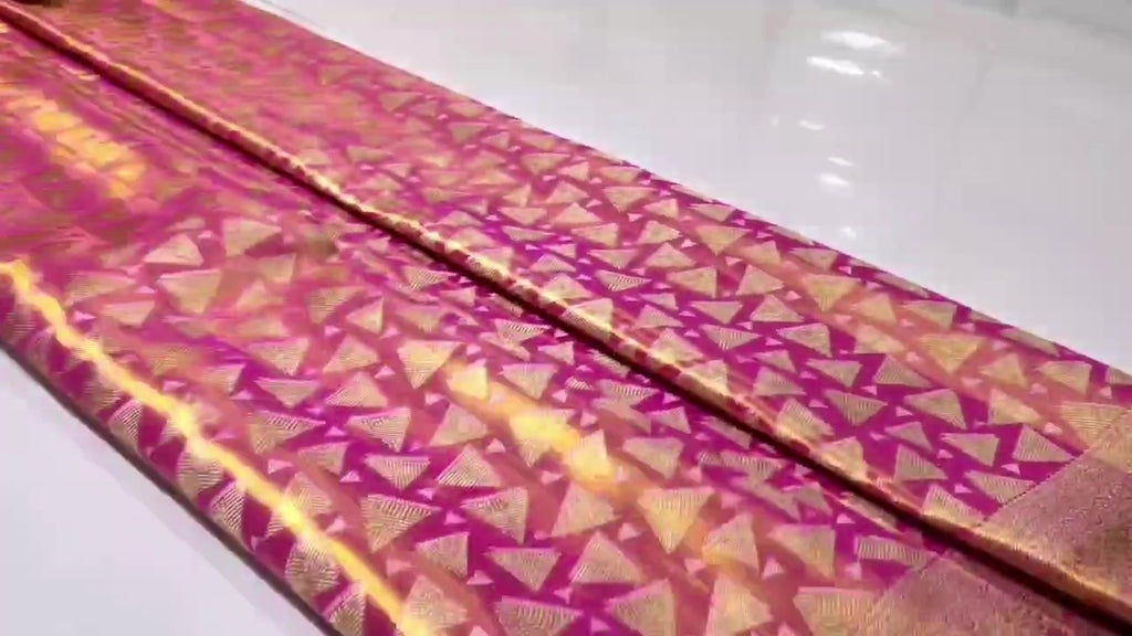 Hot Pink Kanchipuram Handloom Tissue Brocade Silk Saree