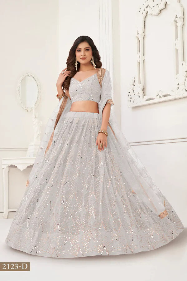 Elegant Off White Sequin & Thread Lehenga