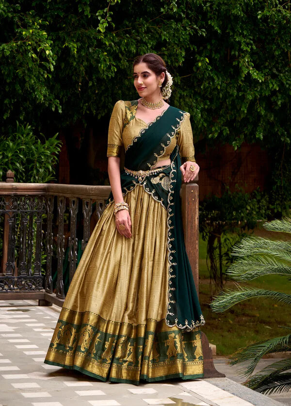 Classic Polly Cotton Lehenga with Dark Beige Zari Detailing