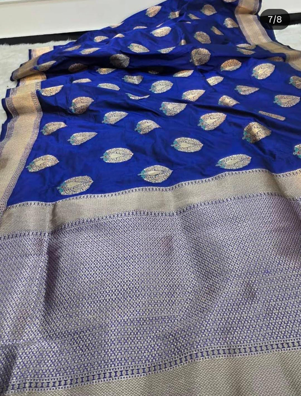 Royal Blue Banarasi Håndvæv Katan Silk Meenakari Saree