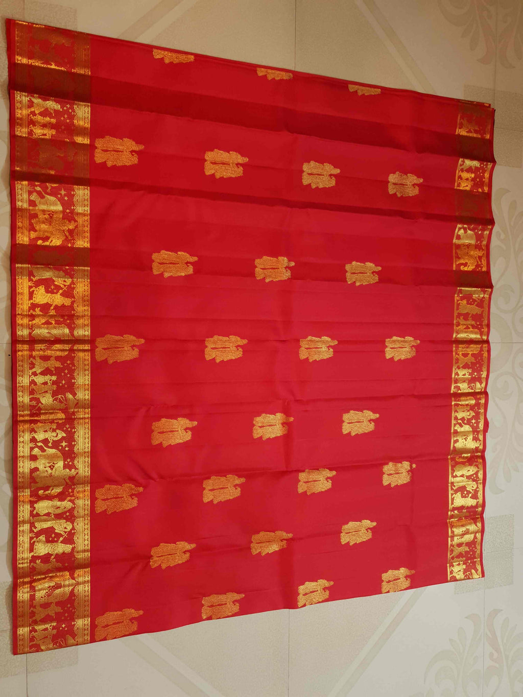 Chilly Red Kanchipuram Handloom 2G Gold Kalyana Pallakku Silk Saree