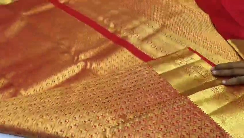 Red Kanchipuram Handloom Tissue Brocade Silk Bridal Saree