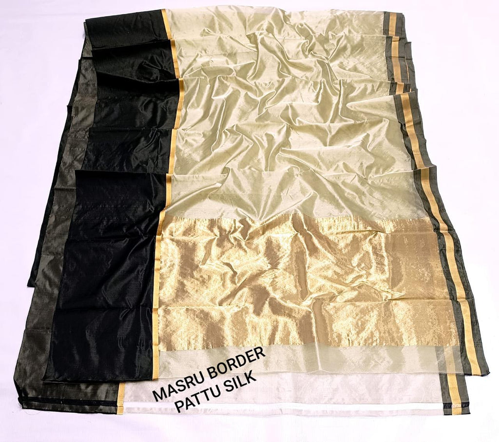 Cream Chanderi Handloom Pattu Silk Mashru Borders Saree