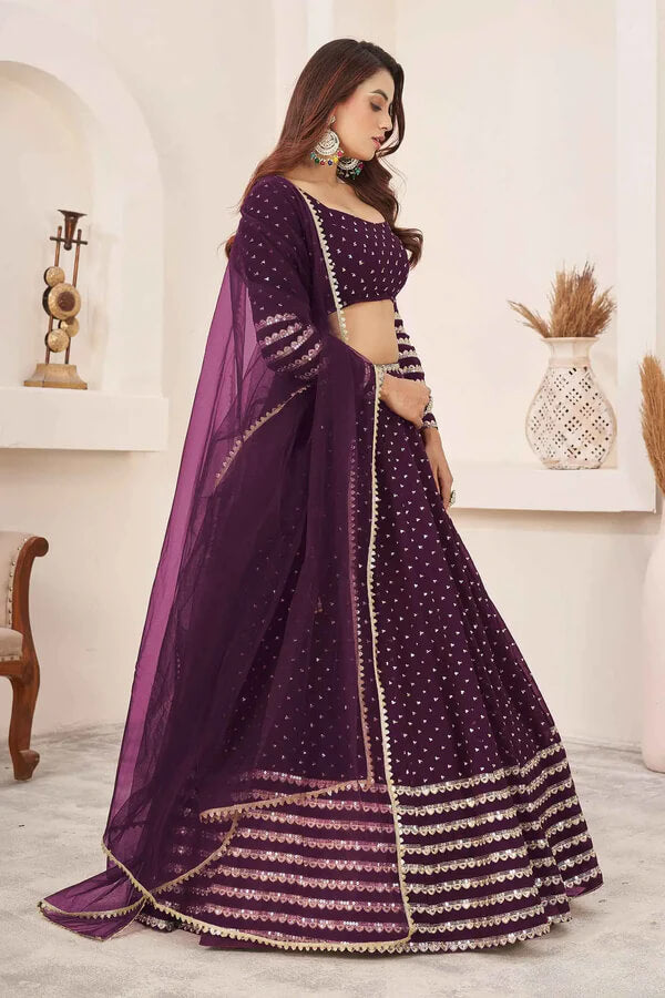 Wine Georgette Lehenga with Zari & Sequins Work