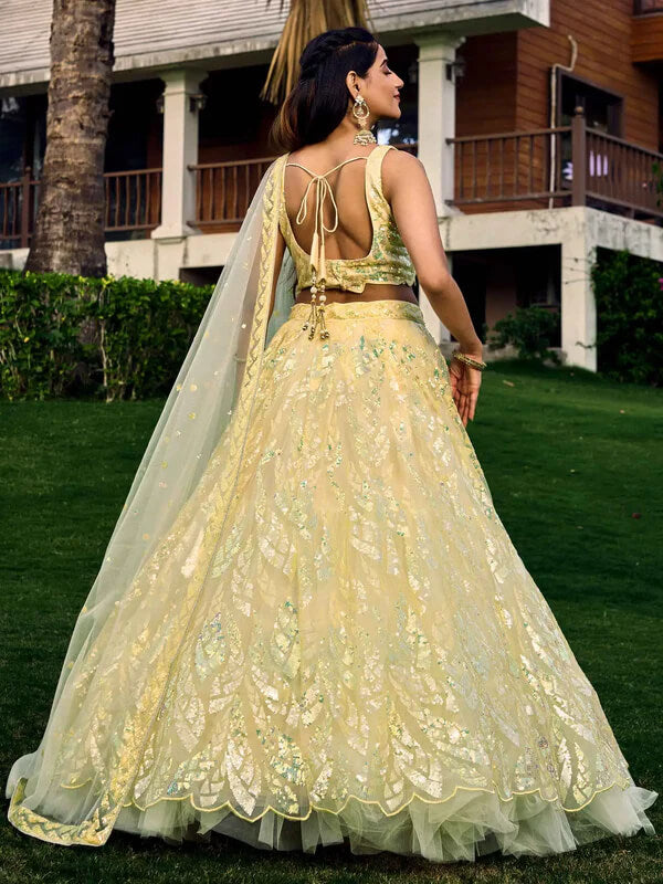 Yellow Soft Net Lehenga with Sequins & Thread Work