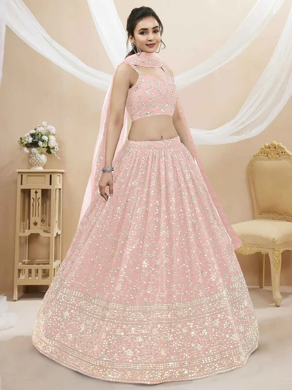 Light Pink Georgette Lehenga with Sequins & Zari