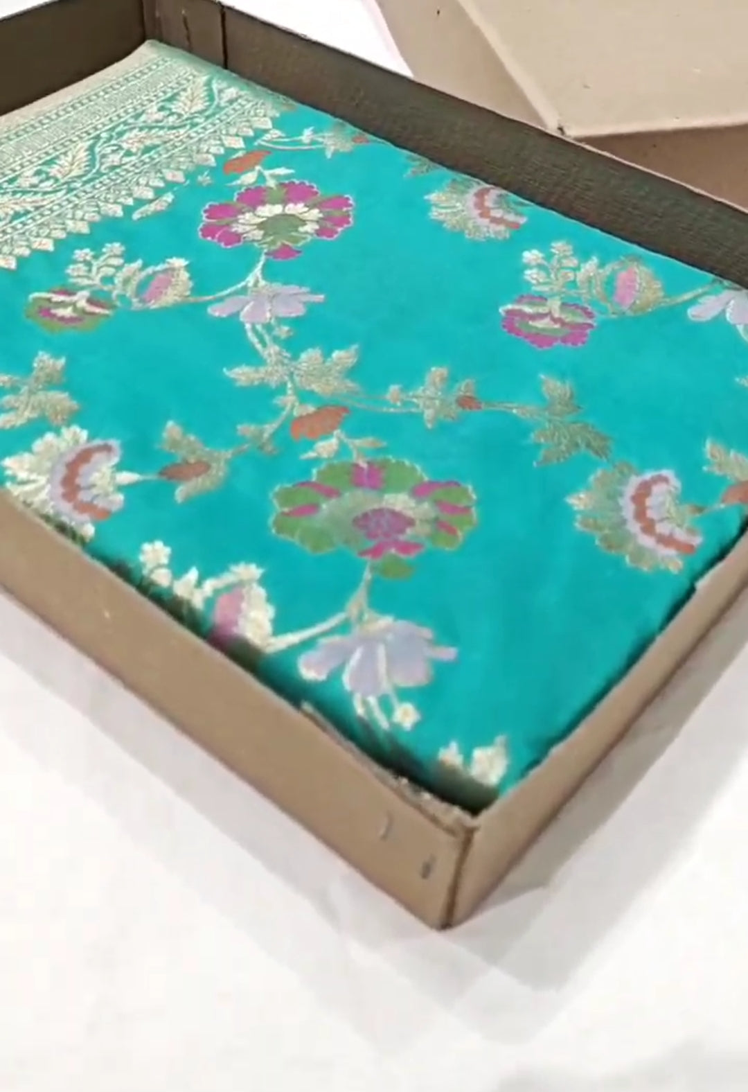 Turquoise Banarasi Soft Katan Silk Tilfi Meenakari Saree