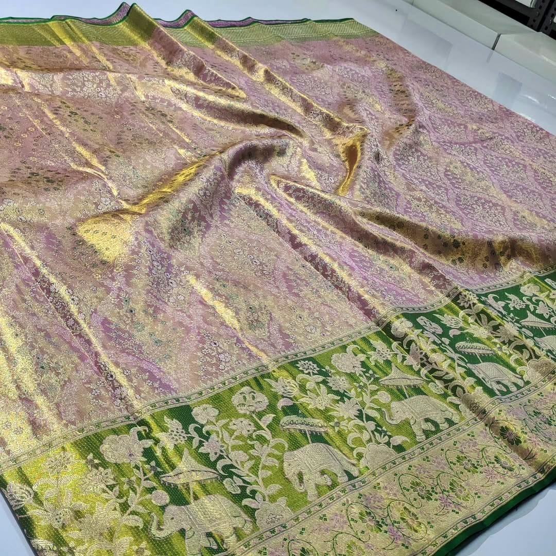 Pink Kanchipuram Handloom Tissue 2G Gold Brocade Silk Saree
