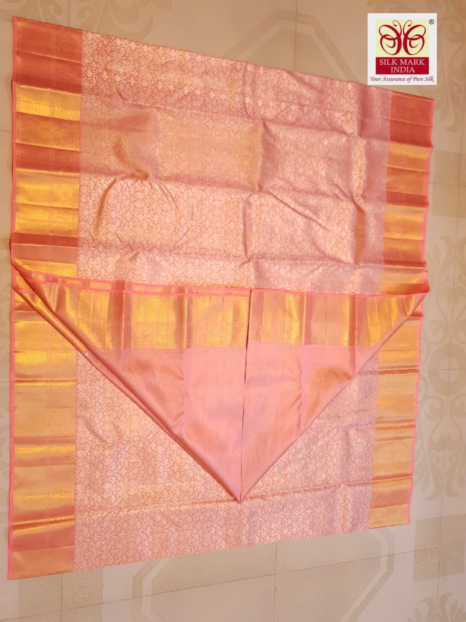 Peach Kanchipuram Handloom 2G Gold Tissue Silk Saree