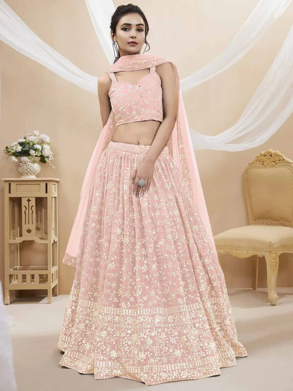 Light Pink Georgette Lehenga with Sequins & Zari