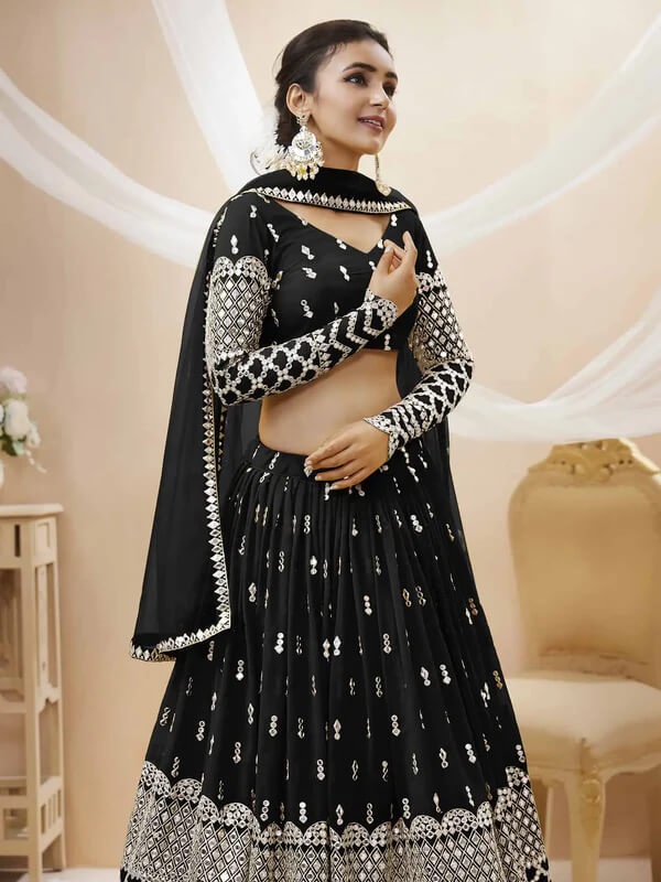 Black Georgette Lehenga Choli with Sequins & Zari Work