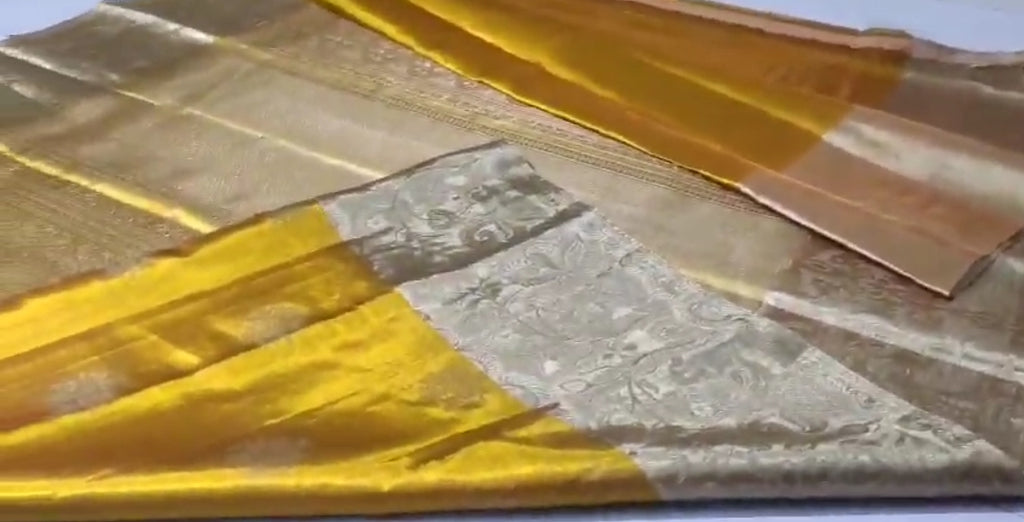 Gold Kanchipuram Handloom Tissue Brocade Silk Meenakari Saree
