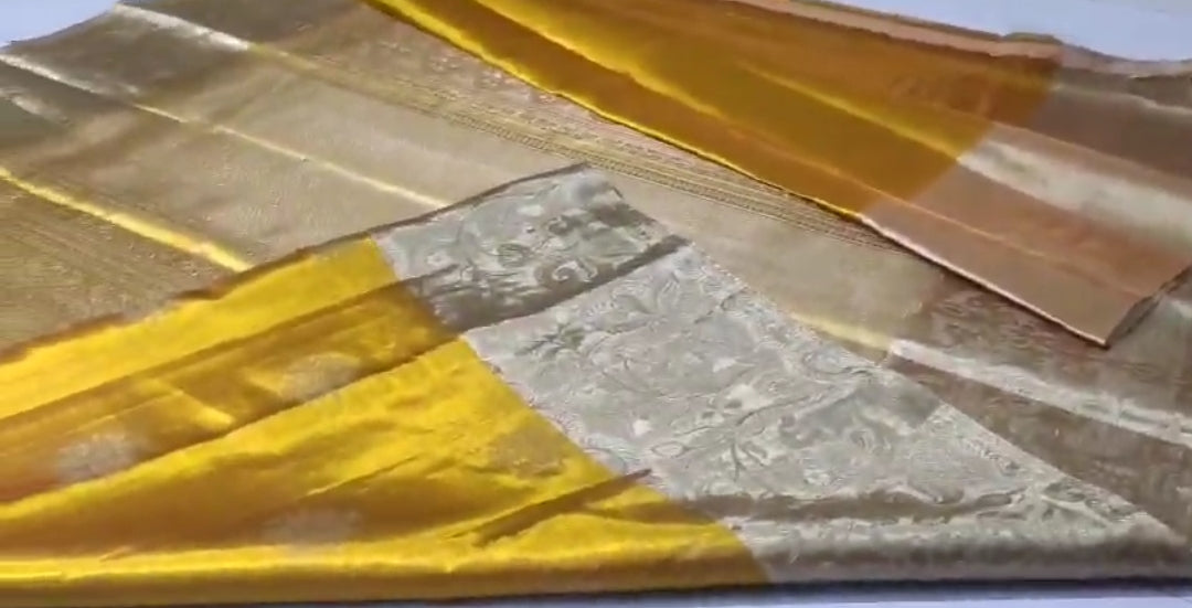 Gold Kanchipuram Handloom Tissue Brocade Silk Meenakari Saree