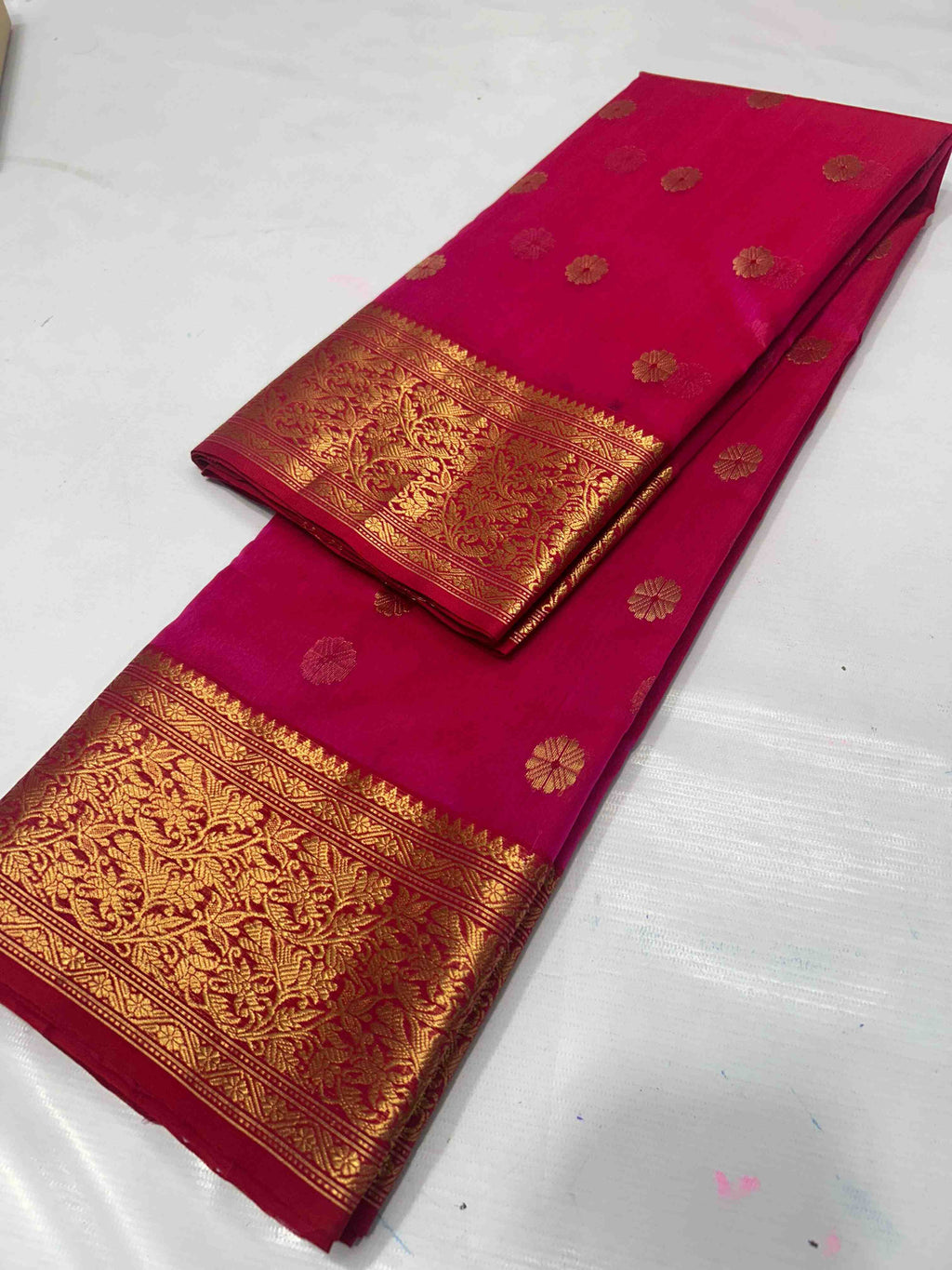 Dark Pink Chanderi Handloom Katan Silk Saree