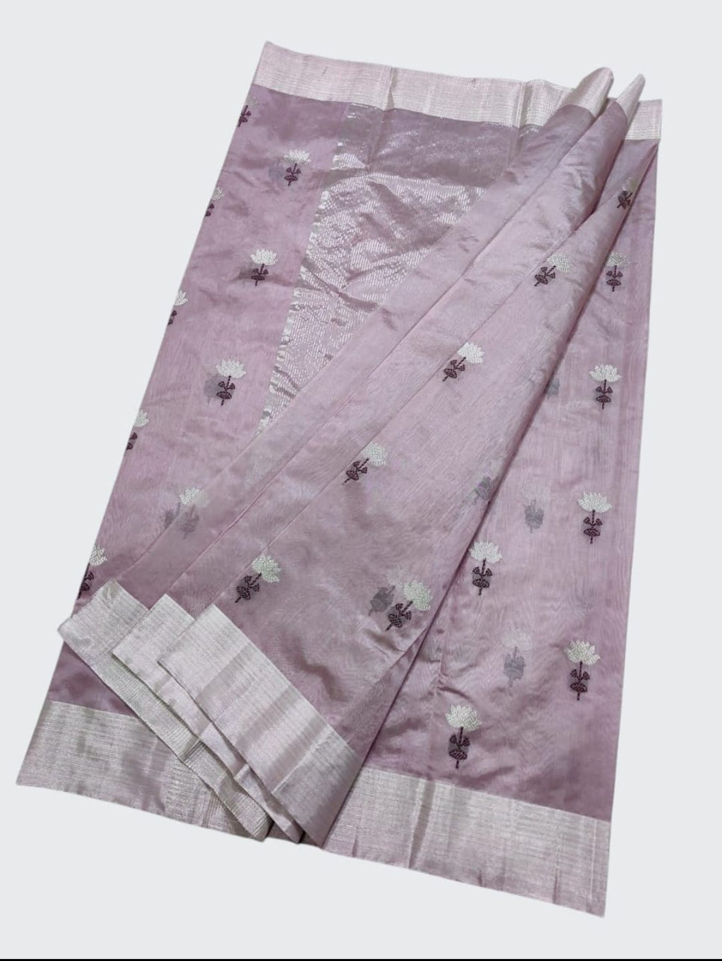 Lavender Chanderi Handloom Pattu Silk Meenakari Saree