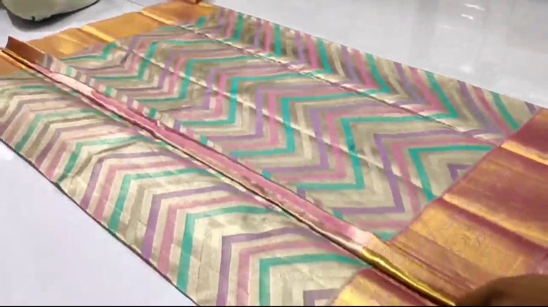 Multi Colour Kanchipuram Handloom Tissue Brocade Silk Saree