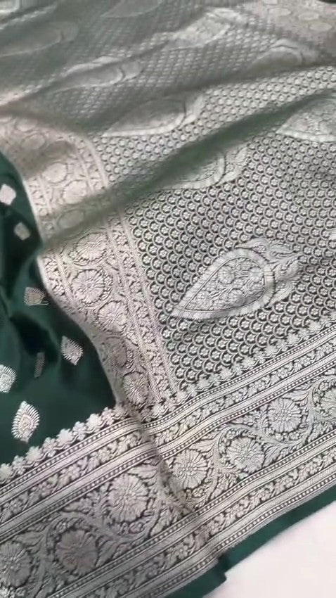 Bottle Green Banarasi Mashru Soft Silk Saree