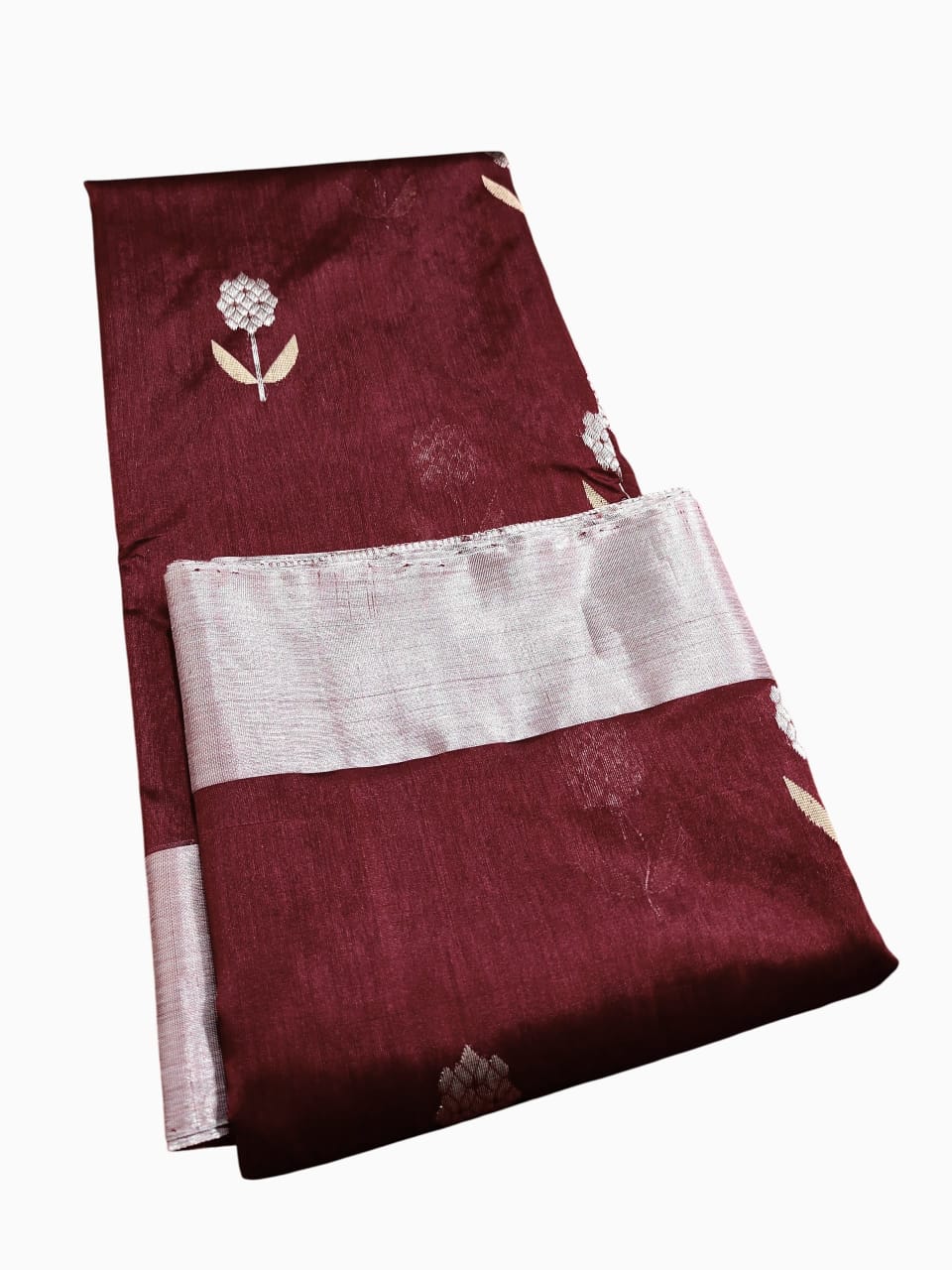 Maroon Chanderi Handloom Pattu Silk Meenakari Saree