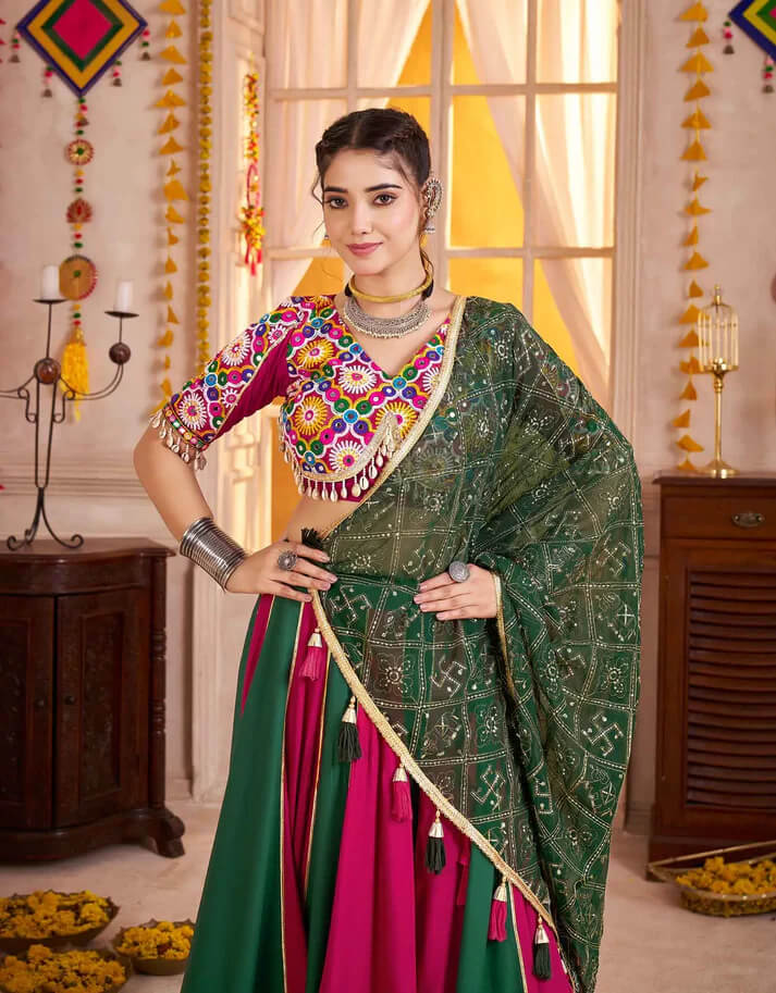 Multi Color Kutchi Mirror Work Lehenga with Dupatta