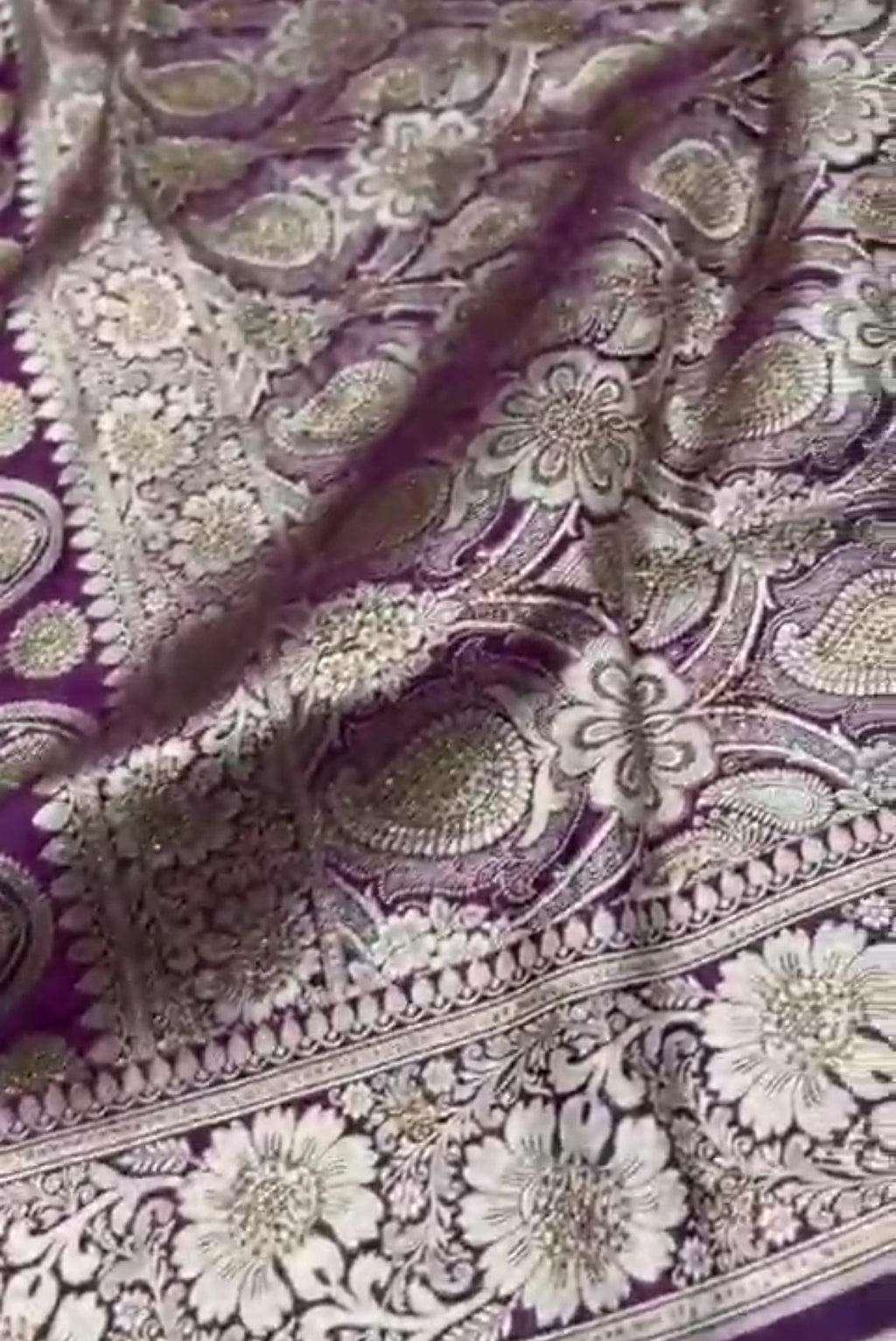 Purple Banarasi Satin Katan Silk Swarovski Jangla Saree