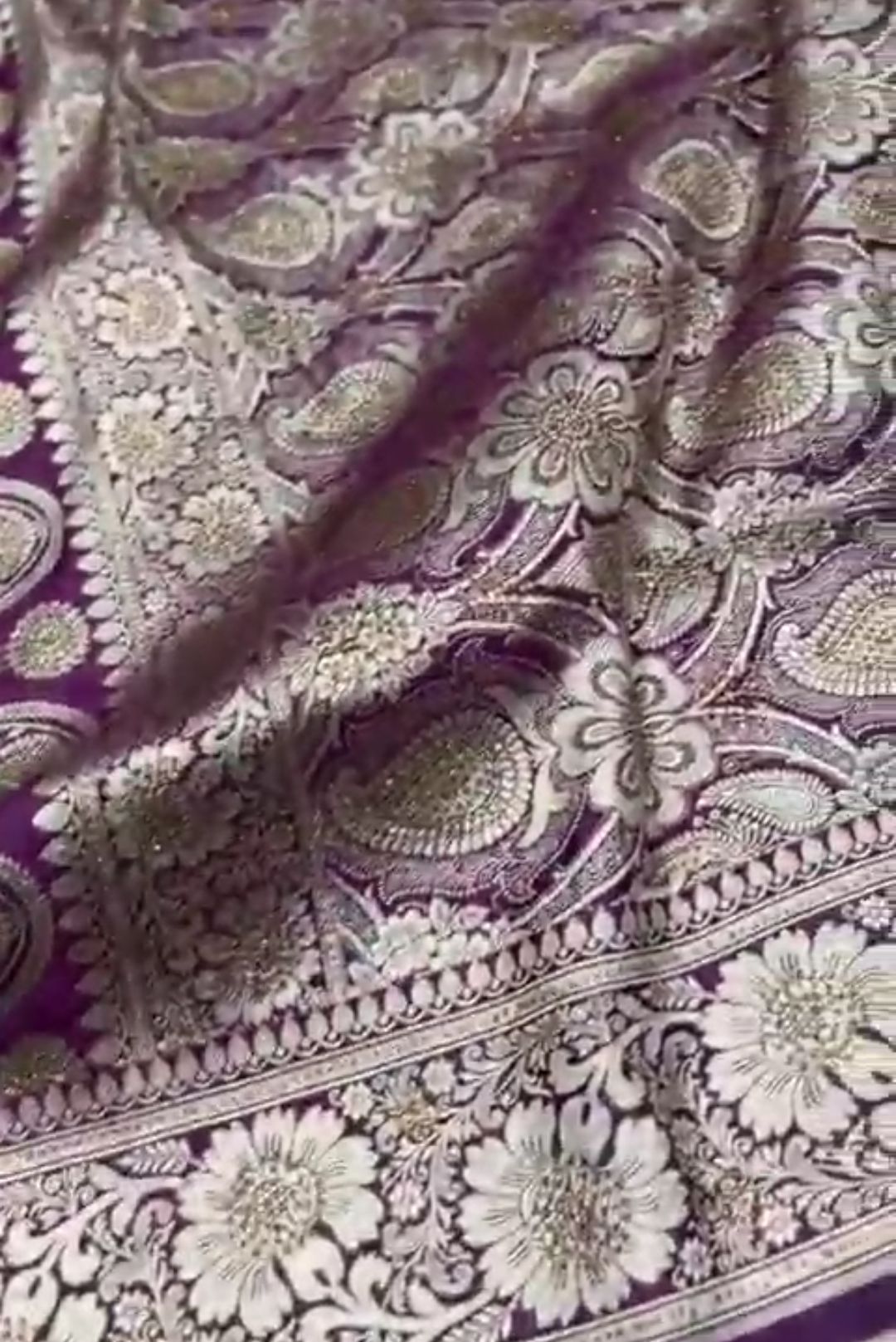 Purple Banarasi Satin Katan Silk Swarovski Jangla Saree