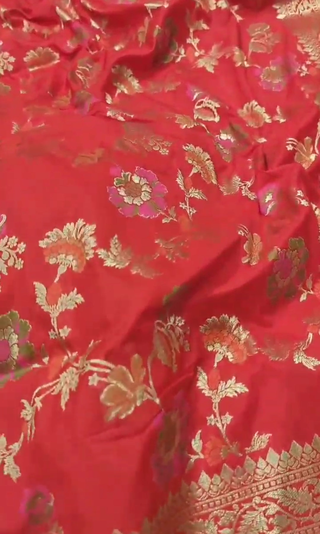 Bright Red Banarasi Soft Katan Silk Tilfi Meenakari Saree