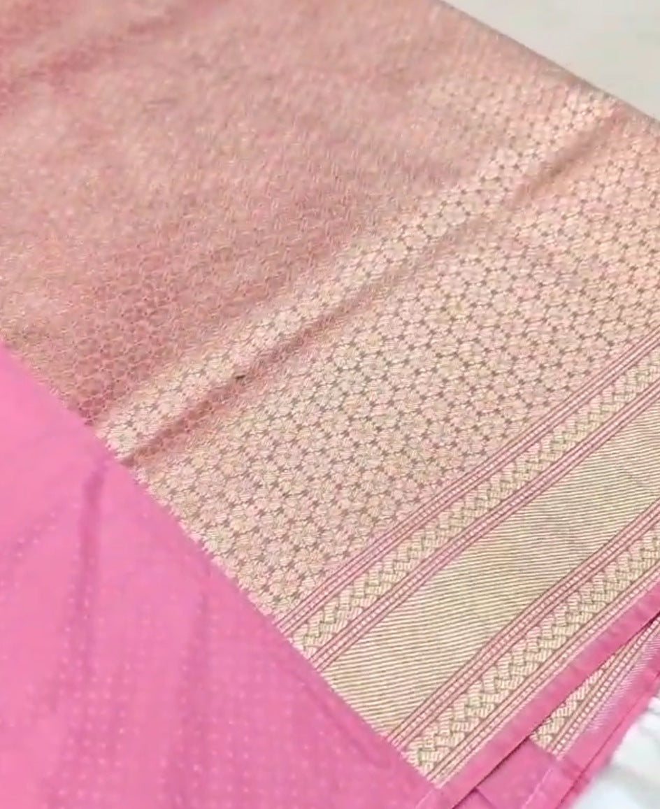 Pastel Pink Banarasi Semi Katan Silk Sona Rupa Saree