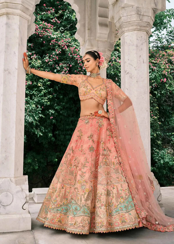 Peach Bridal Lehenga with Exquisite Designer Embroidery