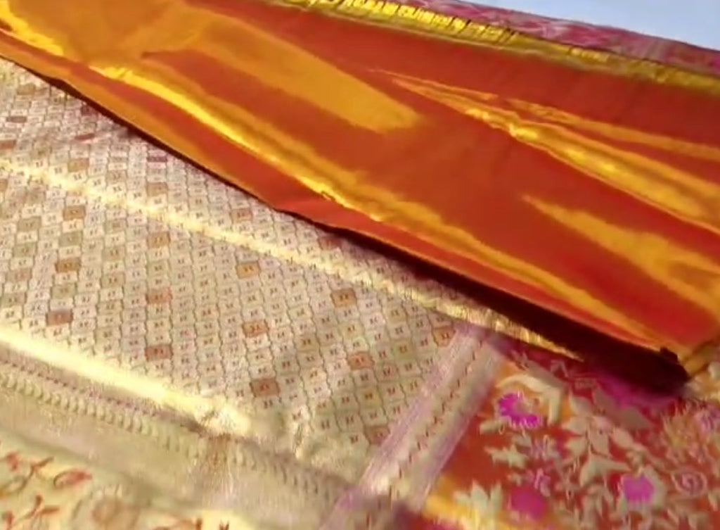 Hot Pink Kanchipuram Handloom Tissue Brocade Meenakari Silk Saree