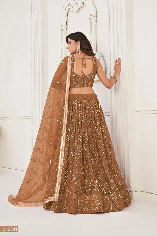 Designer Brown Thread & Mirror Lehenga Choli
