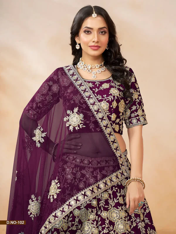 Designer Wine Thread & Sequins Art Silk Lehenga