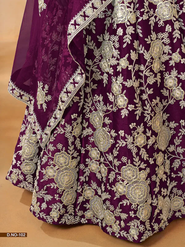 Designer Wine Thread & Sequins Art Silk Lehenga