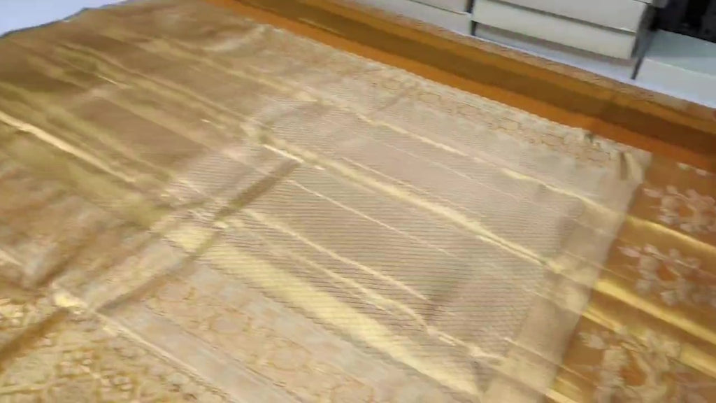 Gold Kanchipuram Handloom Tissue Brocade Silk Saree