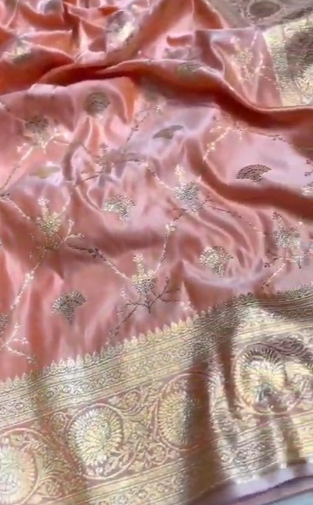 Peach Banarasi Satin Katan Silk Saree