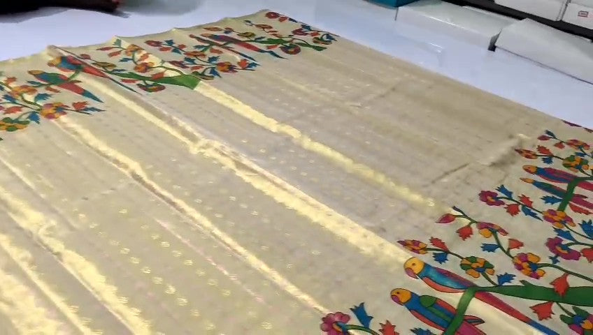 Gold Kanchipuram Handloom Kalamkari Tissue Silk Saree
