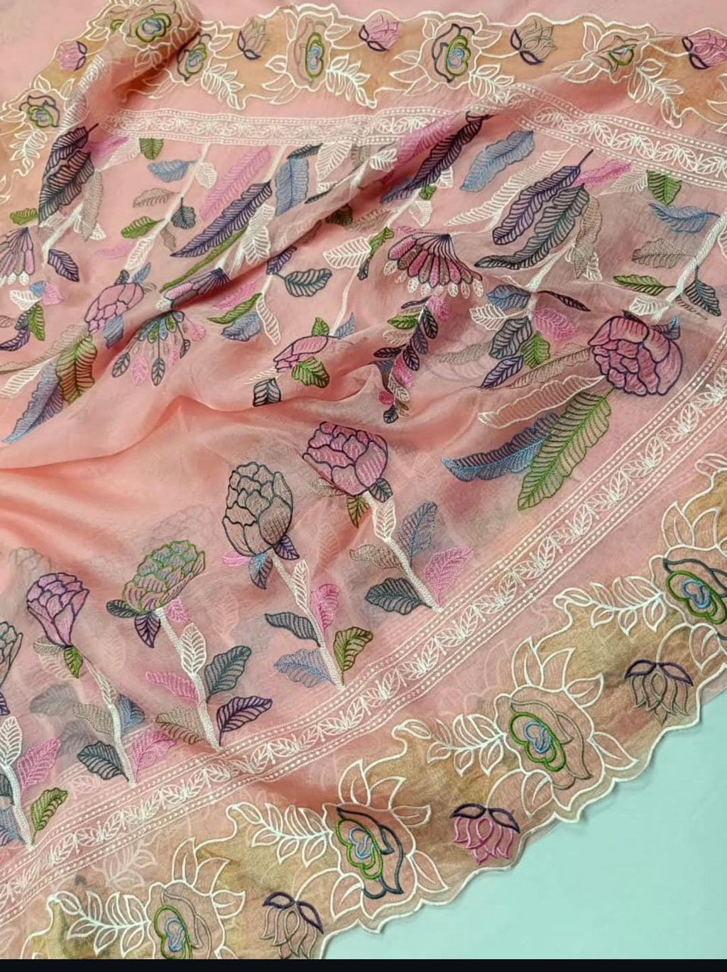 Peach Banarasi Handloom Tissue Silk Paithani Embroidery Saree