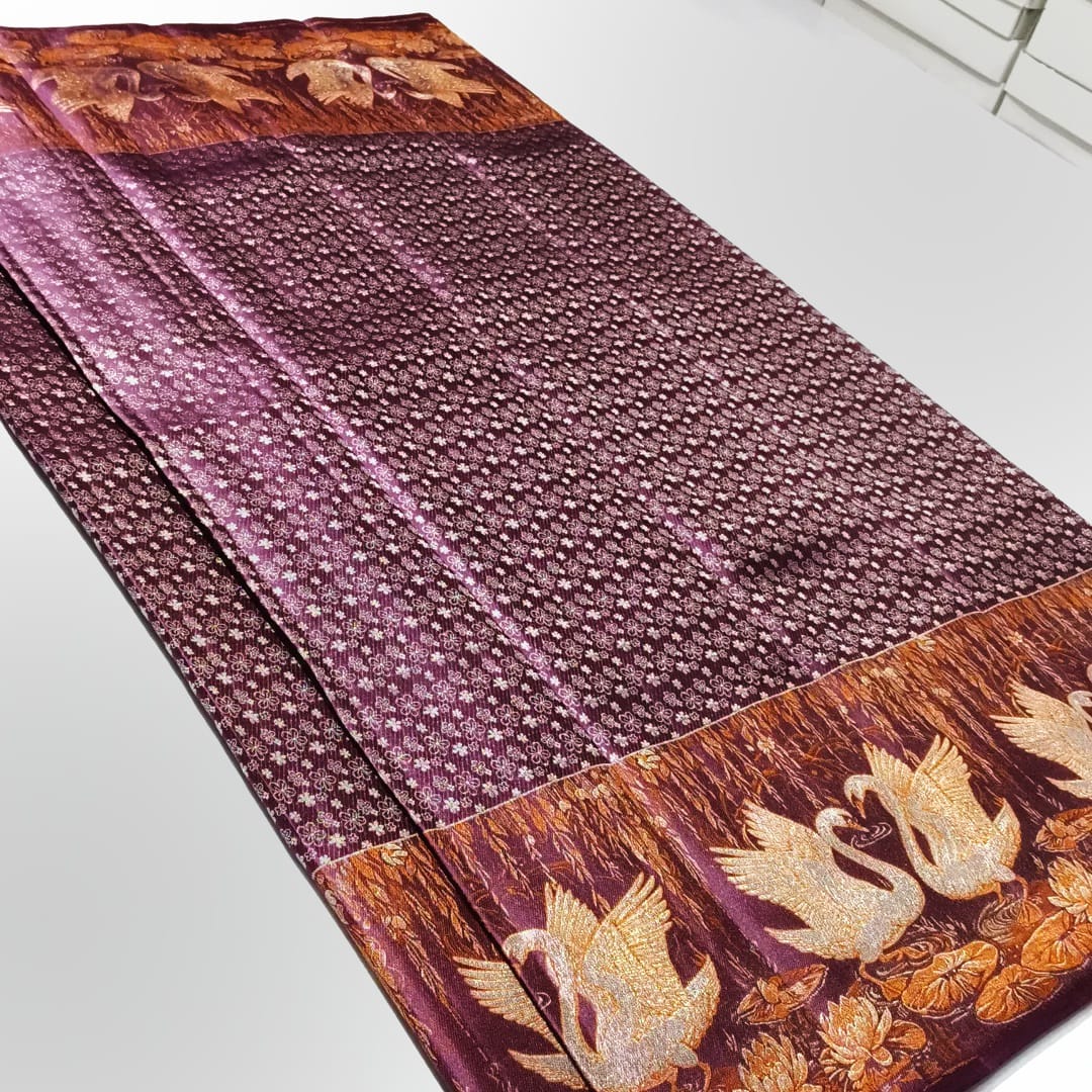 Lilla Kanchipuram Håndvæv 1G Guld Pattu Silk Meenakari Saree