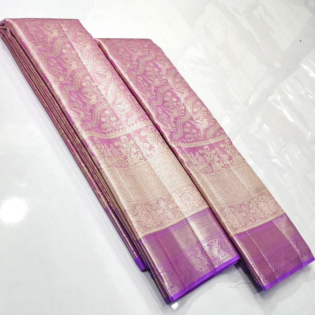 Pink Kanchipuram Handloom Kalyana Pallakku Tissue Brocade Silk Saree