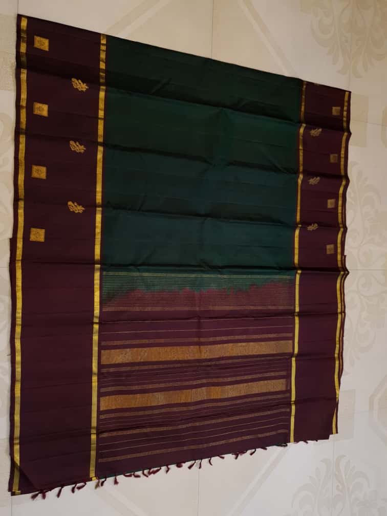 Bottle Green Kanchipuram Handloom 2G Gold Pattu Silk Saree
