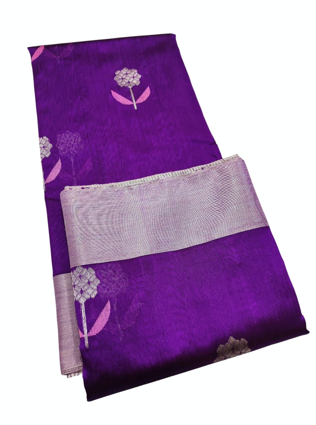 Purple Chanderi Handloom Pattu Silk Meenakari Saree