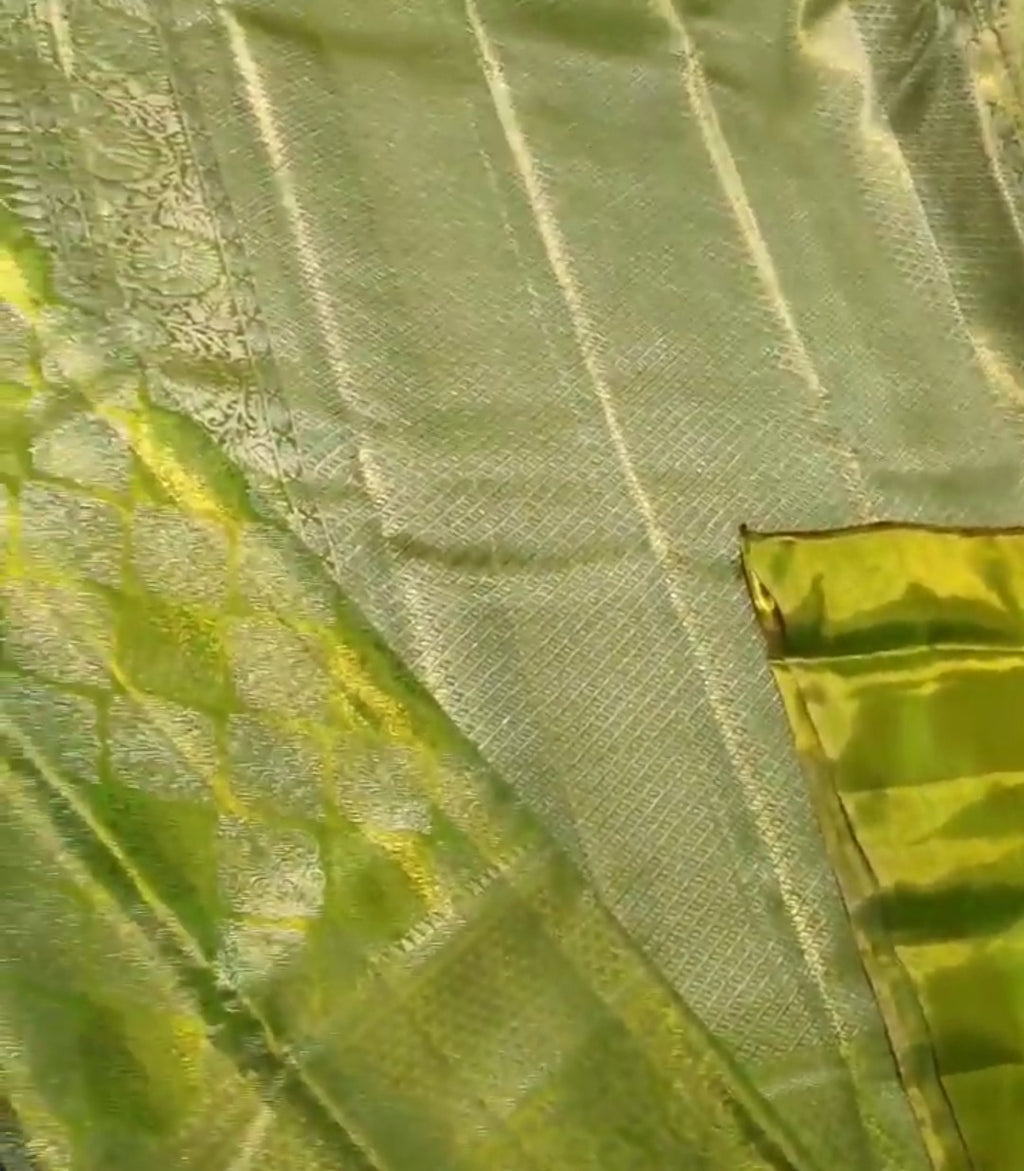 Lime Green Kanchipuram Handloom Tissue Brocade Silk Saree