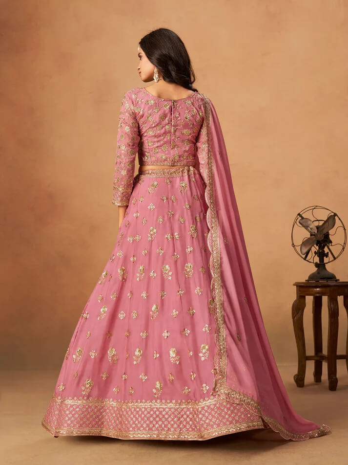 Light Pink Organza Lehenga with Embroidery Work