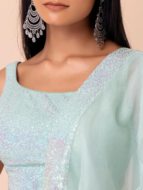 Sky Blue Party Lehenga with Sequins & Ruffle Dupatta